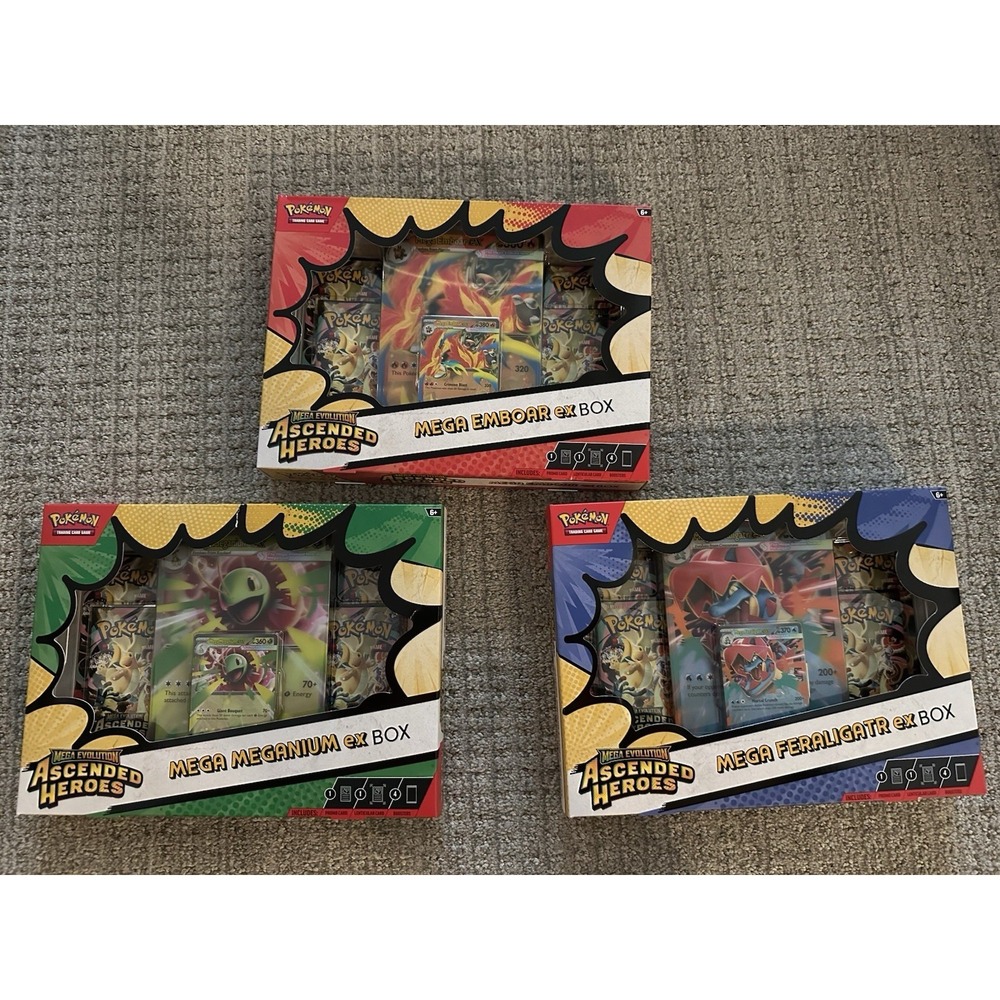 Pokémon TCG Ascended Heroes EX Box  Emboar, Feraligatr, Meganium Bundle Sealed